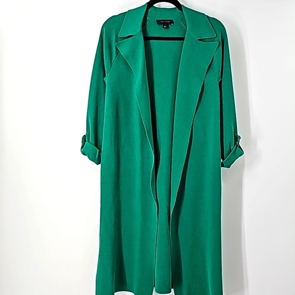 Ann Taylor Green Knee Length Duster Sweater w Rolled Sleeves+Side Slits - Picture 1 of 17